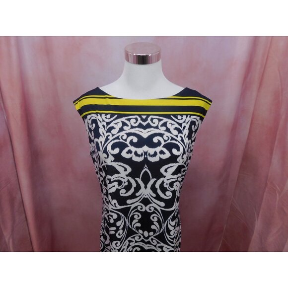 Jessica Howard Size M Woman's Black White Yellow Sleeveless Shift Dress - Picture 3 of 11